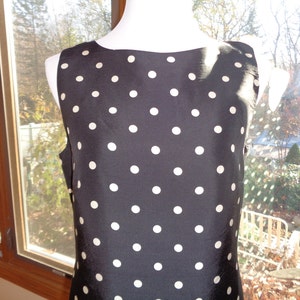 IT&#39;S SO DOTTY! Vintage Lined Silk Dress, A Black and White Polka Dot Sleeveless Sheath Style Dress, Size 10 Female in Very Good Condition