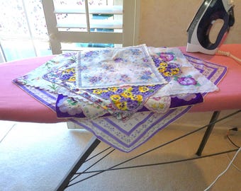 LOT OF 15 Vintage Handkerchiefs with purple printed designs with aged patina