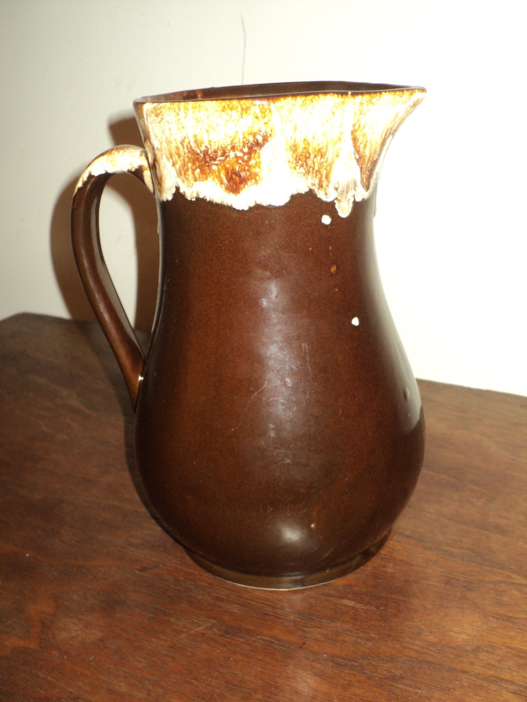 Vintage ROSEVILLE POTTERY PITCHER A Large Brown Glazed Etsy
