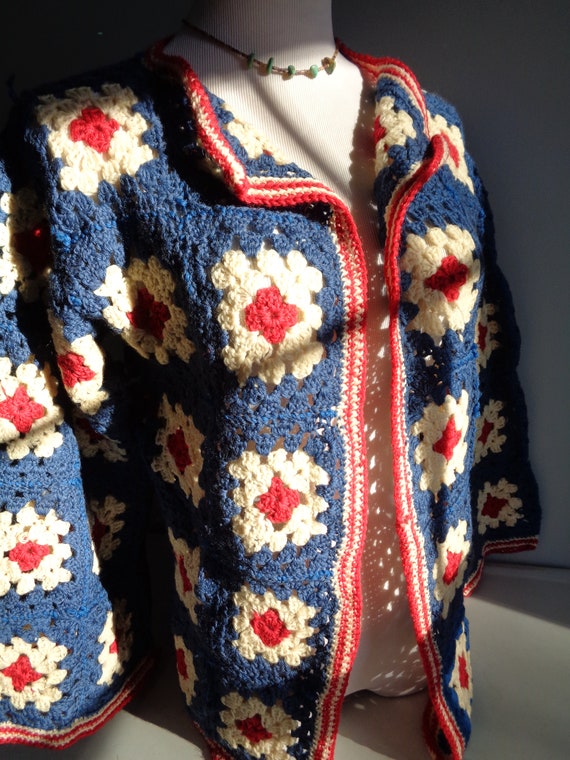 Hand Made Granny Square Crochet Cardigan Sweater … - image 2