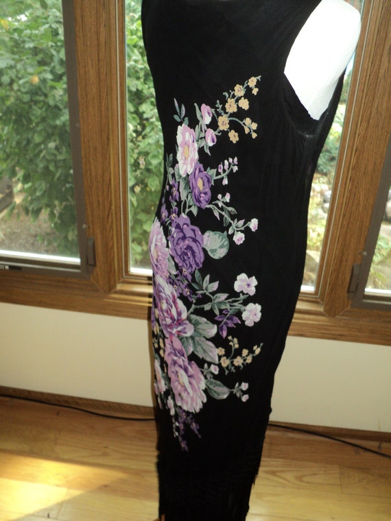 Vintage Hand Painted Floral Dress with  Silk Scre… - image 1