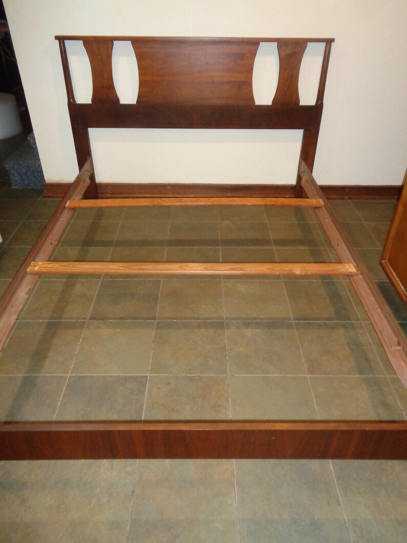 Vintage Mid Century Modern Bed Frame Set With A Headboard A Etsy