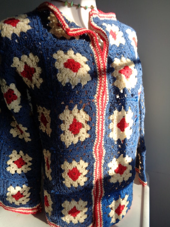 Hand Made Granny Square Crochet Cardigan Sweater … - image 6