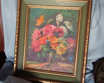 Original Floral Still Life Oil Painting, Warm Colors, Textured Canvas