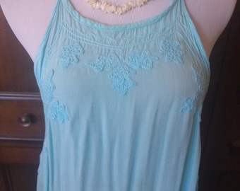 Wonderful Resort Ware Dress in Very Good Condition, Size XL, Made in India of 100% Aqua Blue Teal Rayon Fabric that is cool and comfortable