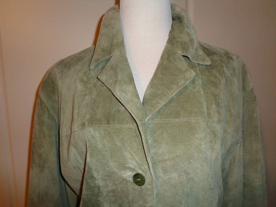 Vintage Sage Green Suede Car Length Coat, Size XL… - image 3