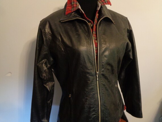 Vintage WILSONS Black Leather Jacket Size L Femal… - image 1