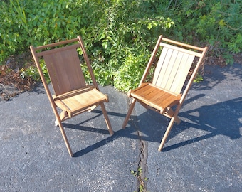 Matching Pair of Solid Wood Folding Chairs 4 PICK UP ONLY