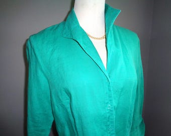 Blusa vintage de lino irlandés Talbot's - Verde intenso, talla 14