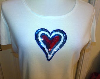 Vintage Sequin Heart T-Shirt, Large