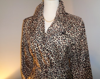 Vintage Leopard Print Trench Coat - Size Large, Classic Style