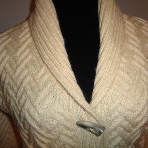 Vintage Hand Knit LAUREN Ralph Lauren Label Ivory Worsted Wool Cardigan Sweater Size Small in Near Mint Condition that will keep you warm