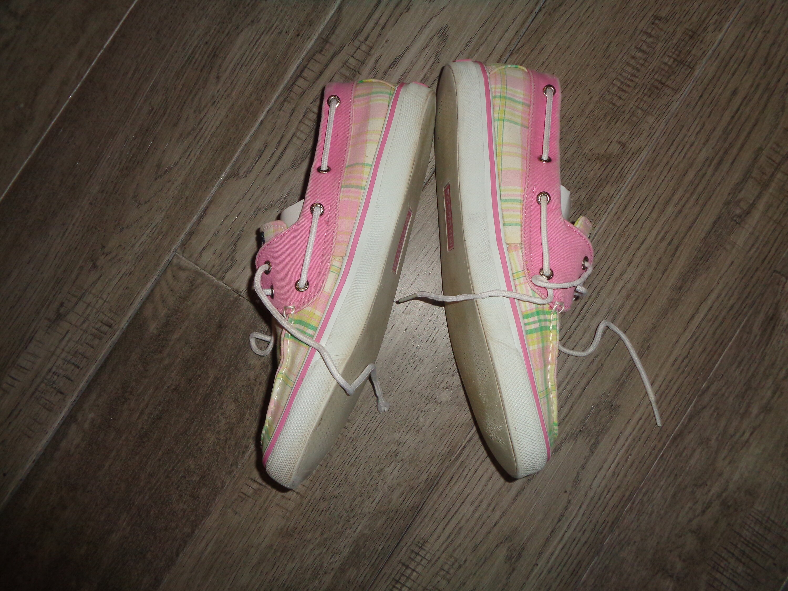 Vintage Sperry Top-sider Pink Plaid Canvas Boat Shoes, Size  display picture 2