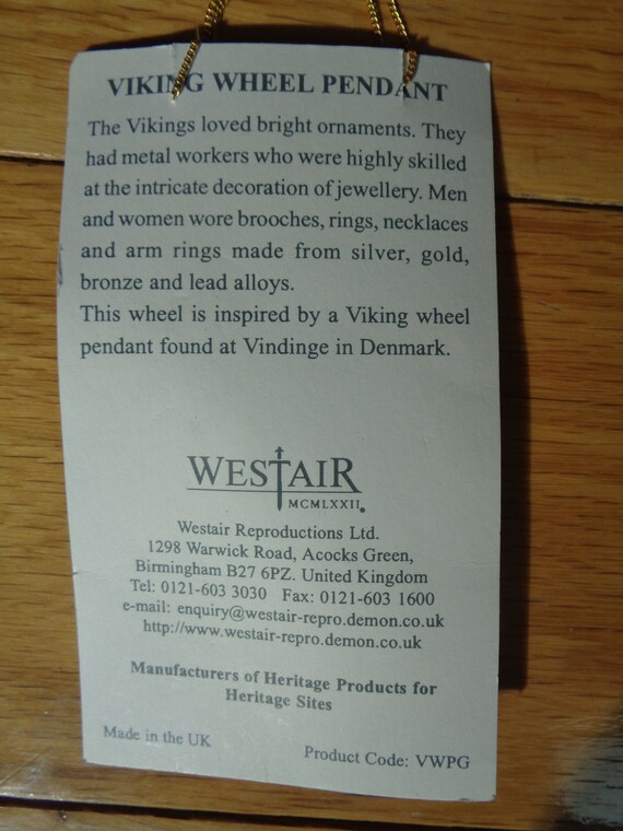 Vintage 22 Carat Gold Plated Viking Wheel Pendant… - image 5