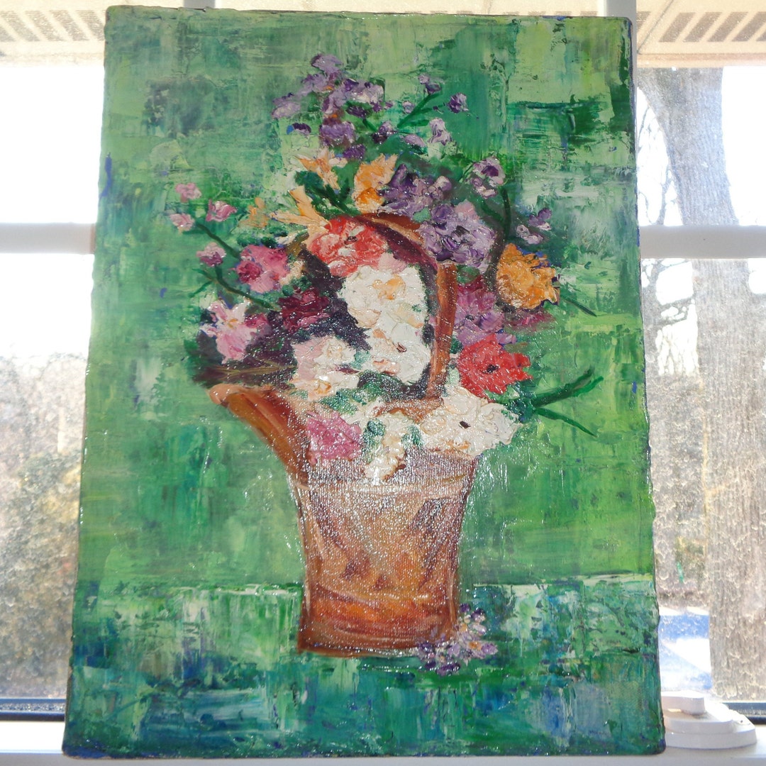 Vintage Original Floral Still Life Painting on Cloth Canvas in Very ...