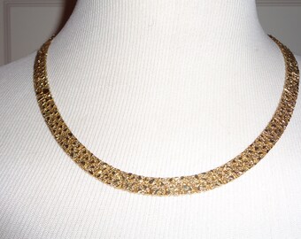 Vintage Faux Gold Brutalist Necklace, Reversible Textured Chain