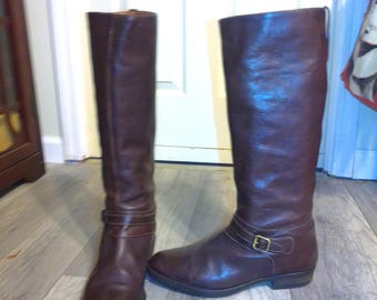 J. Crew Vintage Brown Leather Knee High Boots, Size 10