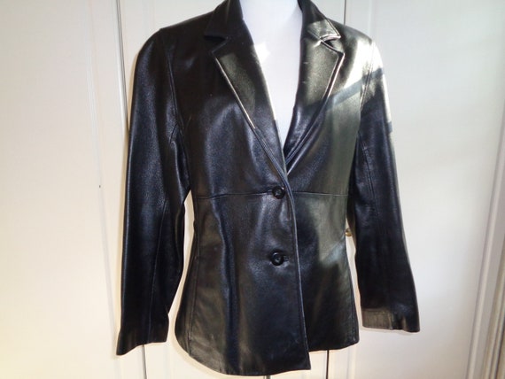 Vintage Black Leather Blazer Jacket Size L Ladies with the | Etsy