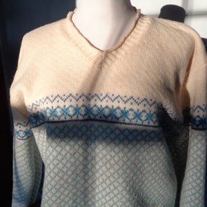 vintage L.L. Bean cropped blue & sea green intarsia cable knit wool sw –  hong kong vintage