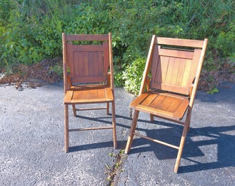 Matching Pair of Wooden Folding Church Chairs 4 PICK UP ONLY