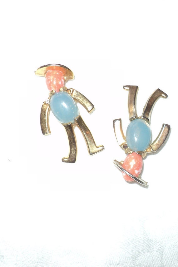 Vintage Same Sex Figurine Brooches with Genuine G… - image 2