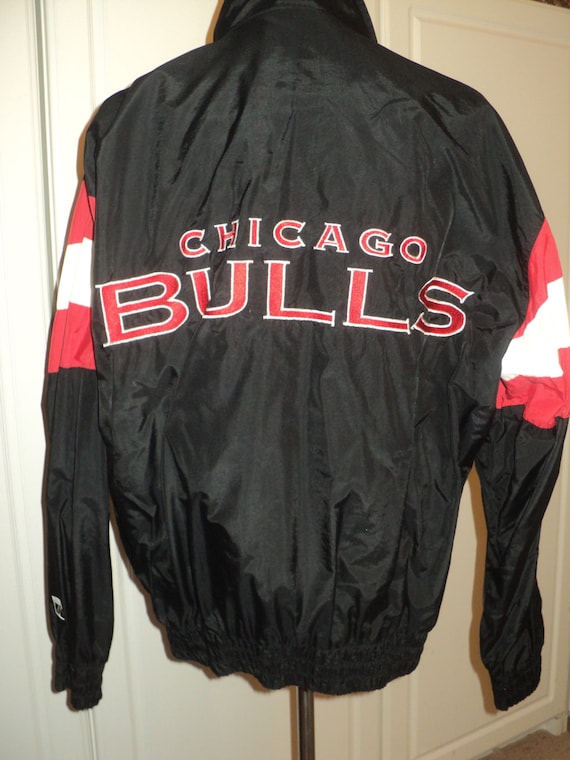 Vintage Chicago Basketball Team  Black Nylon Zippered Jacket with machine Embroidered  Insignia and Letters in Very Good Condition