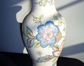 Vintage Hand-Painted Ceramic Floral Accent Lamp – White Glazed Base