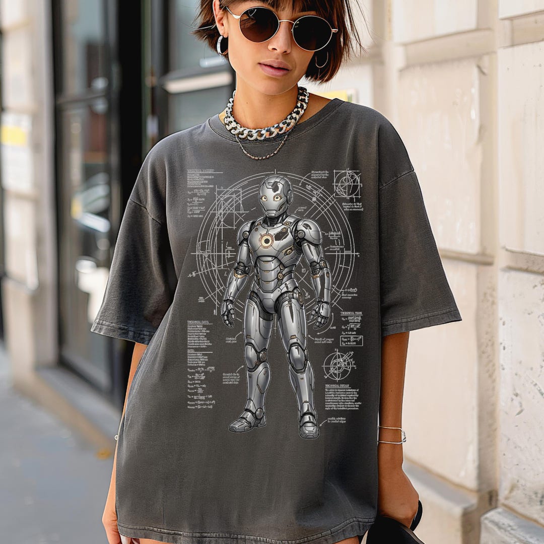 Futuristic Robot Blueprint T-shirt, Sci-fi Graphic Tee, Cyberpunk ...