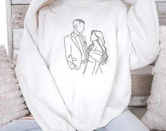 Custom Couple Line Art T-Shirt – Personalized Portrait Tee from Photo, Minimalist Faceless Drawing, Wedding Gift, Anniversary Gift