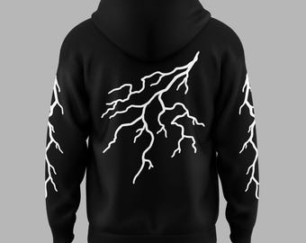 Sweat-shirt à capuche réfléchissant effet motard Lightning, Vêtements surdimensionnés pour motard, Sweat à capuche streetwear Night Ride, Sweat-shirt réfléchissant
