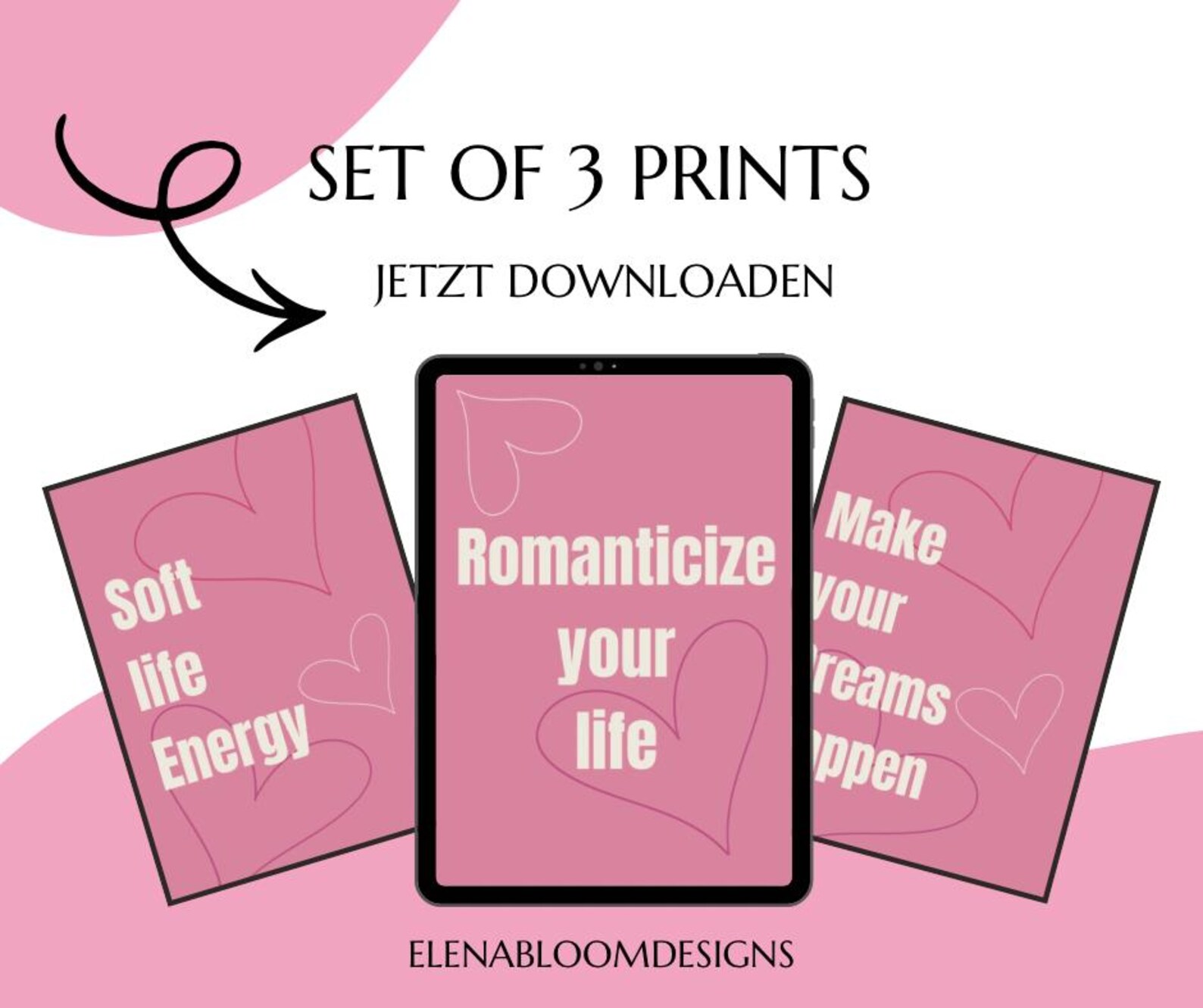 Pink Motivational Wall Art Set of 3 | Feminine Printable Posters ...
