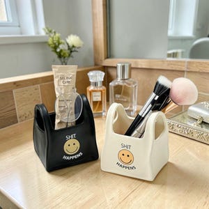 Soporte para brochas con cara sonriente, organizador de escritorio, almacenamiento de maquillaje, portalápices