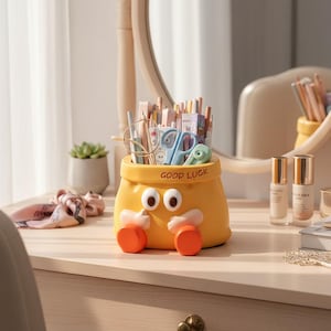 Jarrón de bolsa de papel de dibujos animados, organizador de escritorio, portalápices, adorno de cerámica