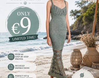 Crochet Dress Pattern PDF | Mermaid Shell Maxi Dress | Beach Wedding Boho | Instant Download
