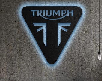 Triumph Motorcycle Metal Wall Art, LED Garage Sign, Classic Biker Gift for Him