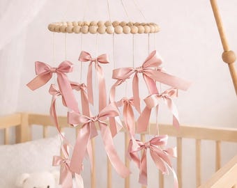 Crib mobile with bows Pink bow baby mobile Custom crib mobile girl Baby girl bow decor Bow theme baby shower gift Blush pink nursery