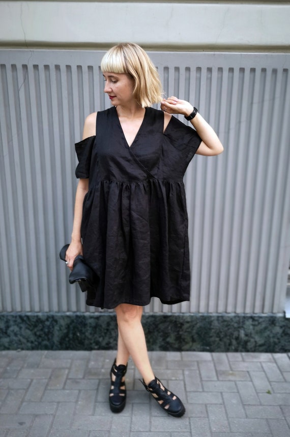 black linen mini dress