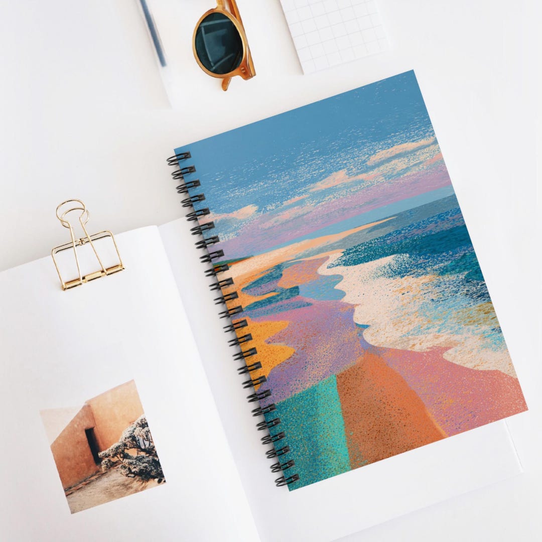 Pastel Beach Day Spiral Notebook, Ruled Line Journal, Artistic ...