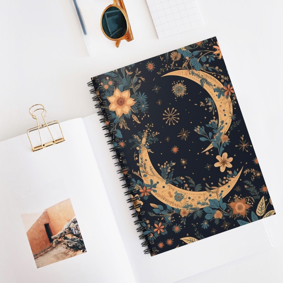 Floral Moonlight Glow Spiral Notebook, Ruled Line Journal, Artistic ...