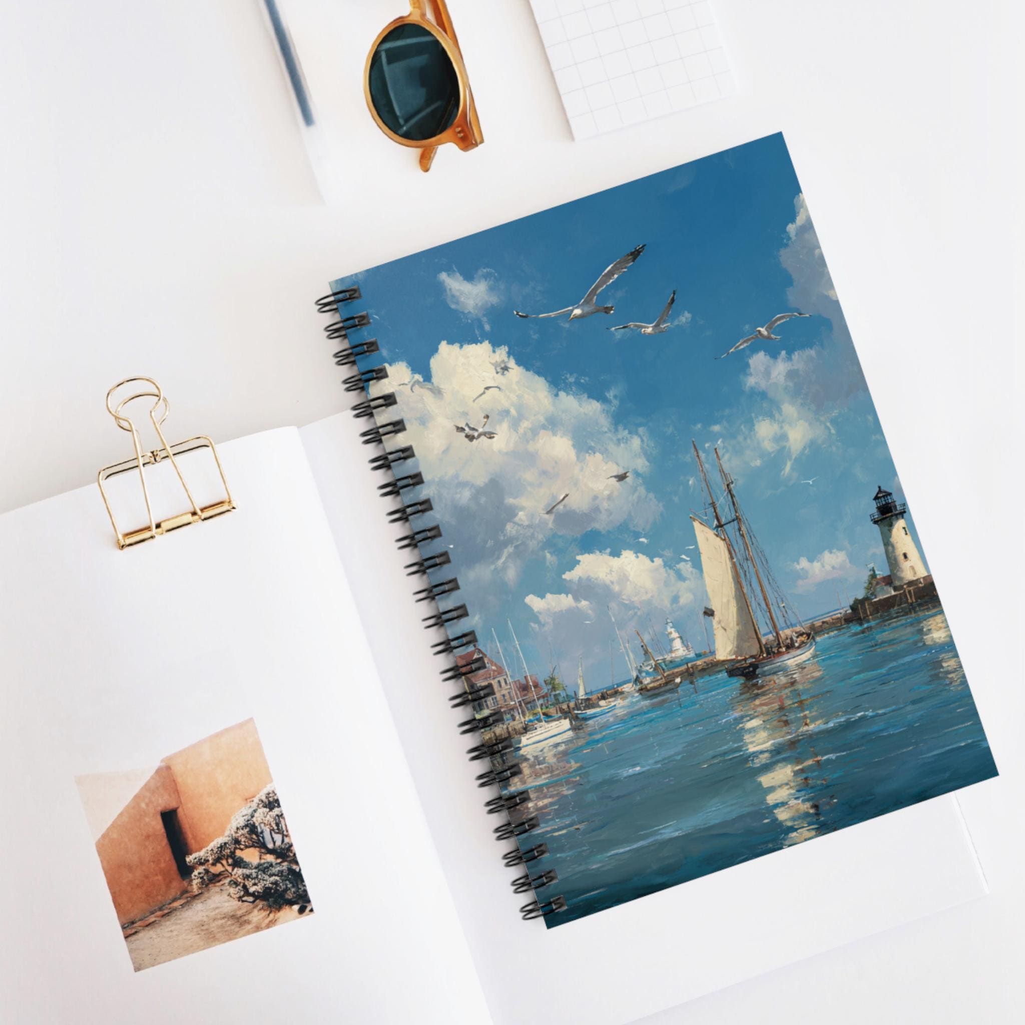 Seaside Lighthouse Harbor Spiral Notebook, Ruled Line Journal, Artistic ...