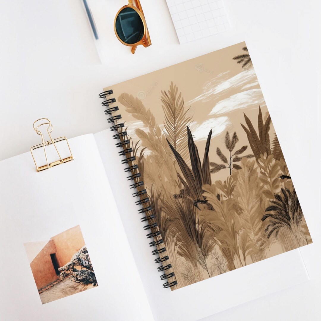 Earthy Boho Greens Spiral Notebook, Ruled Line Journal, Artistic ...