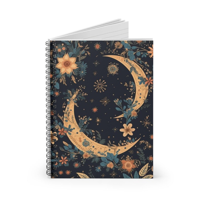 Floral Moonlight Glow Spiral Notebook, Ruled Line Journal, Artistic ...