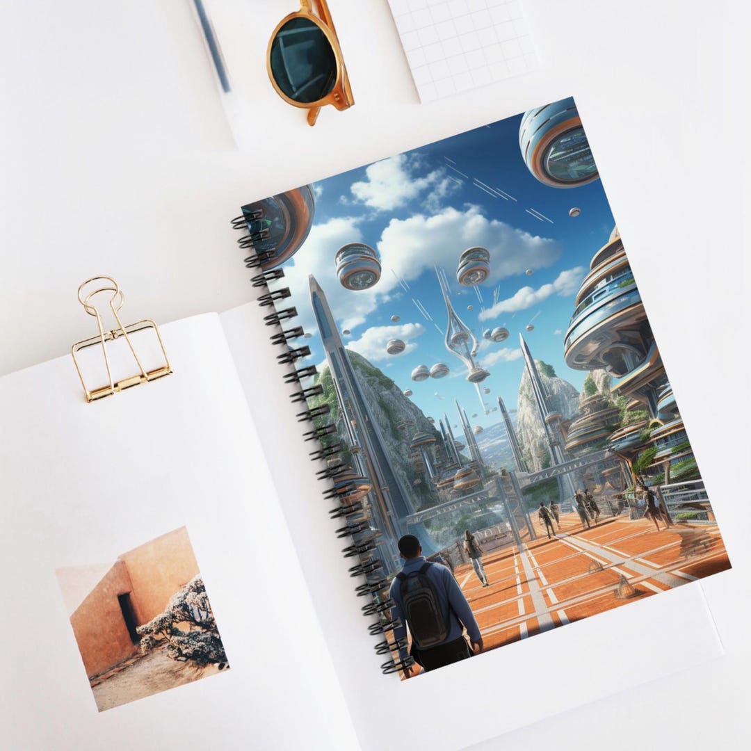 Futuristic Frontiers Spiral Notebook, Ruled Line Journal, Artistic ...