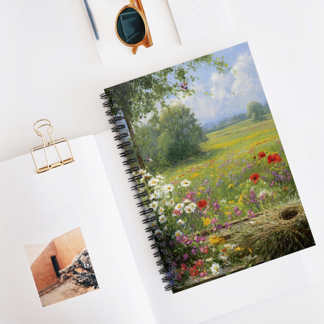Amazonbasics Notebook Spring Meadow Spring Frame Spiral Notebook, Ruled Line Journal, Artistic ...