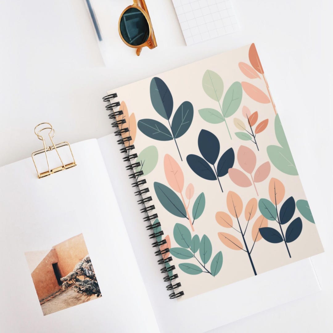 Minimal Leaf Shapes Spiral Notebook, Ruled Line Journal, Artistic ...