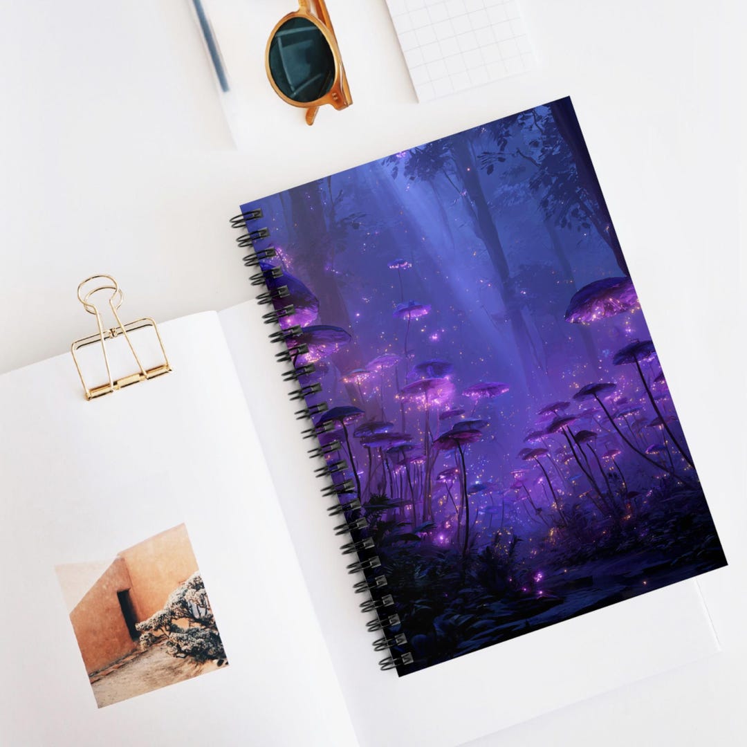 Notebook Design Color Violet Violet Fungal Forest Spiral Notebook, Ruled Line Journal, Artistic ...