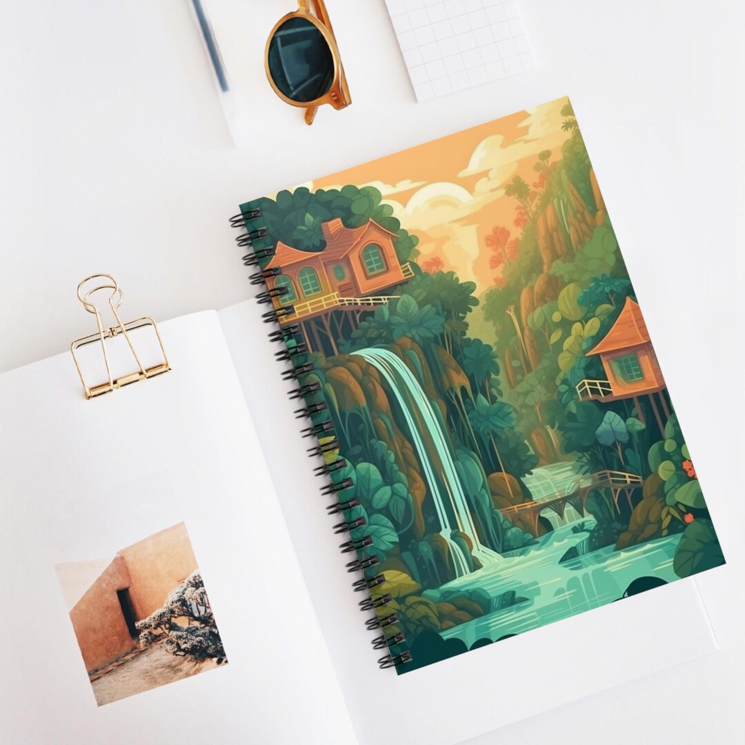 Waterfall Jungle Homes Spiral Notebook, Ruled Line Journal, Artistic ...
