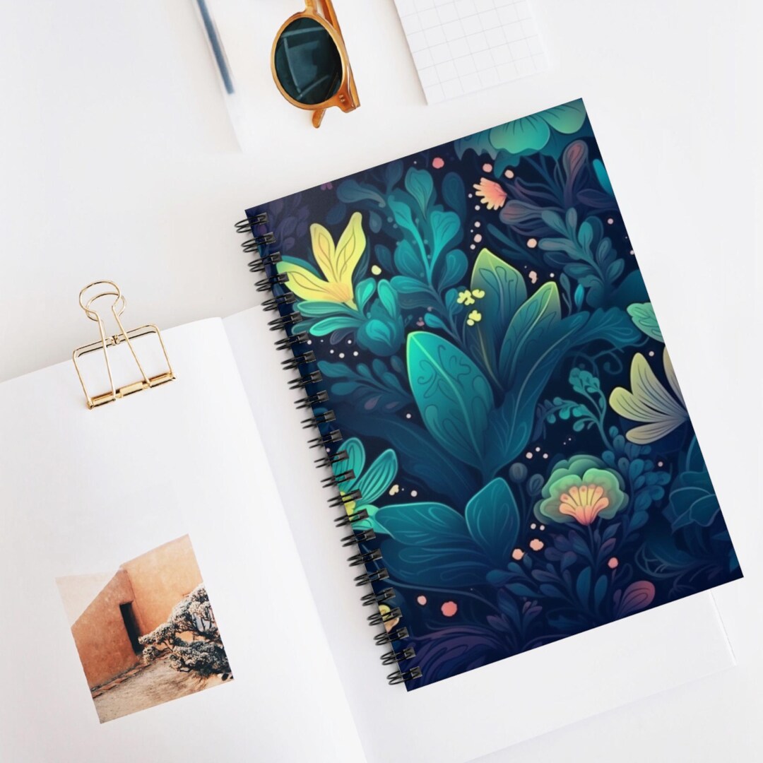 Enchanted Floral Glow Spiral Notebook, Ruled Line Journal, Artistic ...