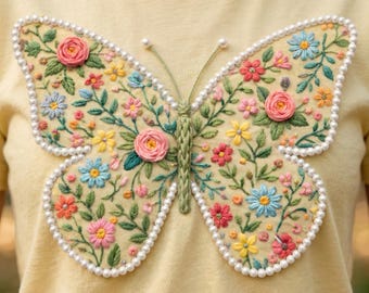 Mariposa de patchwork PNG, diseño femenino de primavera de Pascua, diseño de camiseta floral de Pascua, gráfico vintage, diseño digital