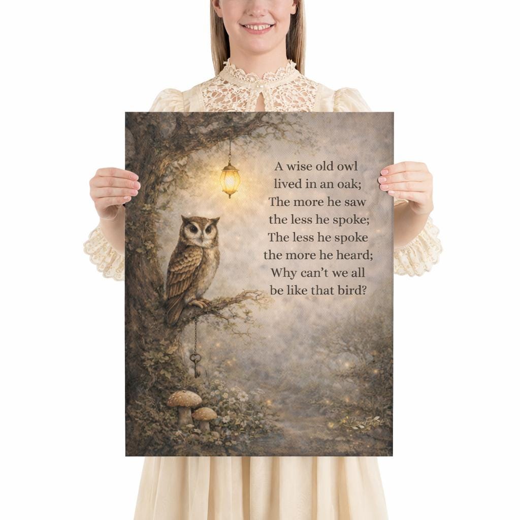 The Wise Old Owl | Woodland Quote Wall Art | Cottagecore Literary Decor ...